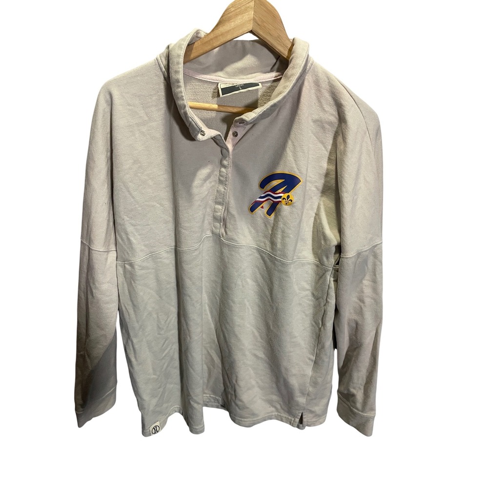 Holloway Womens Quarter Snap Pullover Sweatshirt Gray Fleur De Lis Patch‎ Large